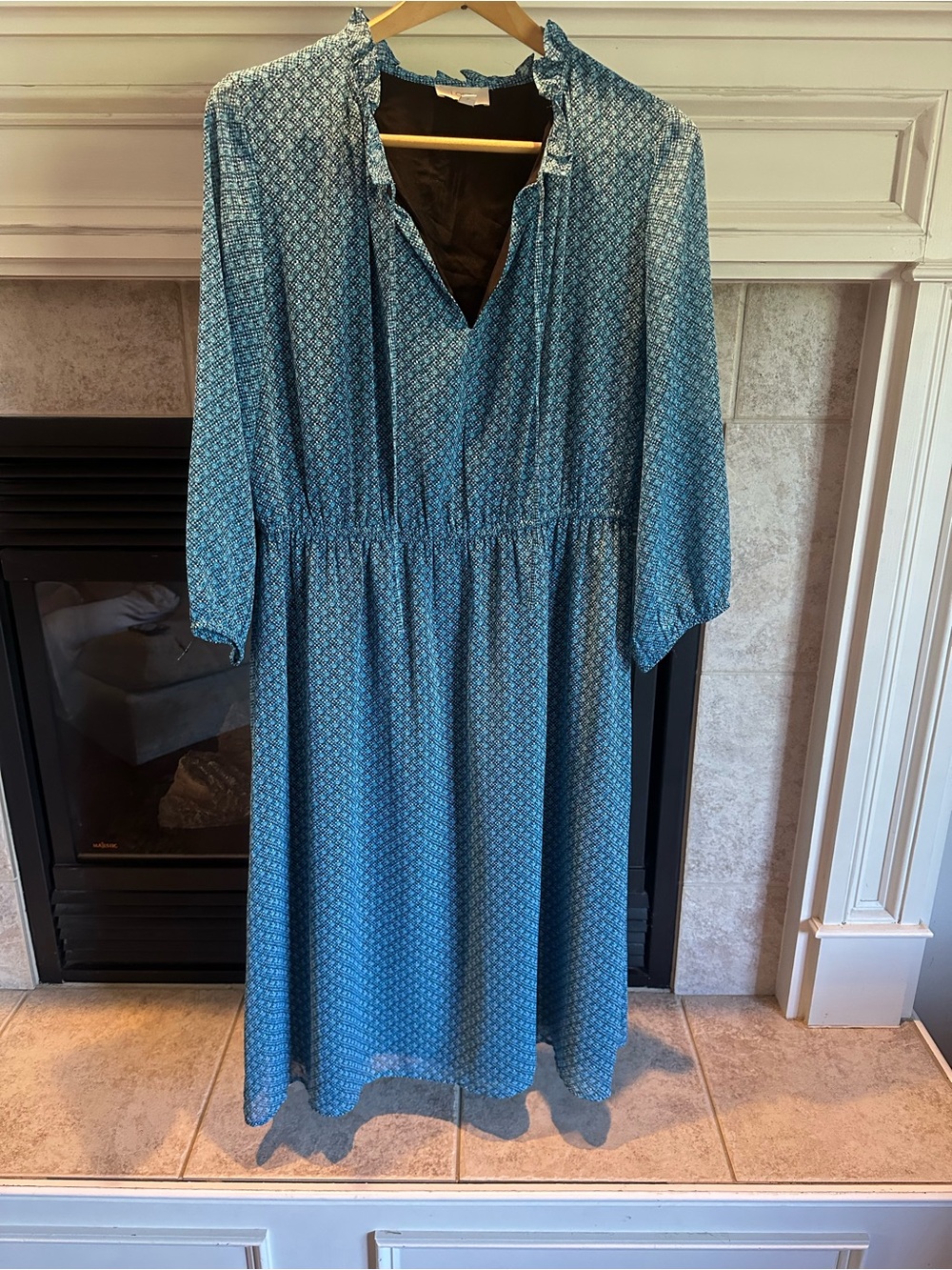 Prairiecore Blue Patterned Women's Midi Dress